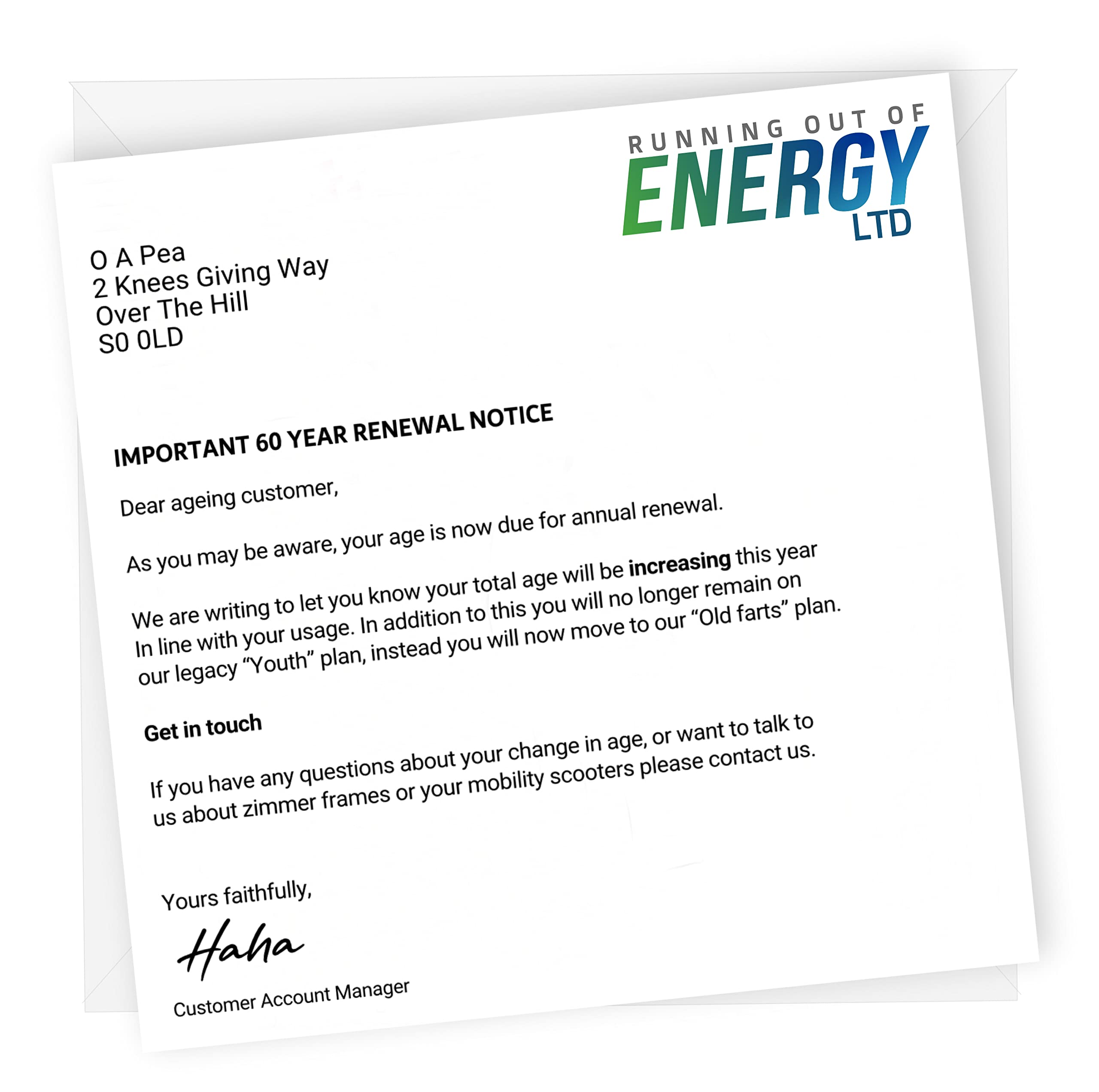 Rude and Funny 60th Birthday Card for Men and Women