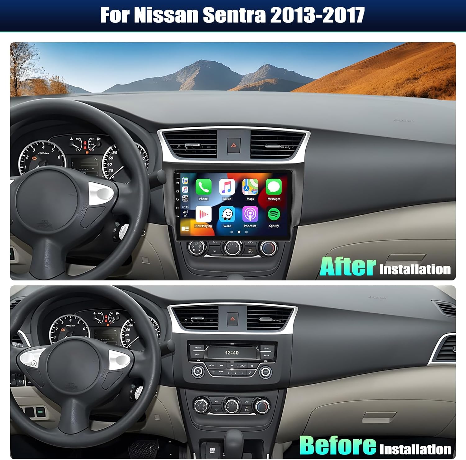 [ 8-Core 6+128G] Android 15 Car Stereo for Nissan Sentra 2013-2017 with Wireless Carplay & Android Auto, 10” IPS Touchscreen Car Radio 36-EQ Bluetooth 5.0 59-UI FM/RDS GPS WiFi SWC AHD Backup Camera