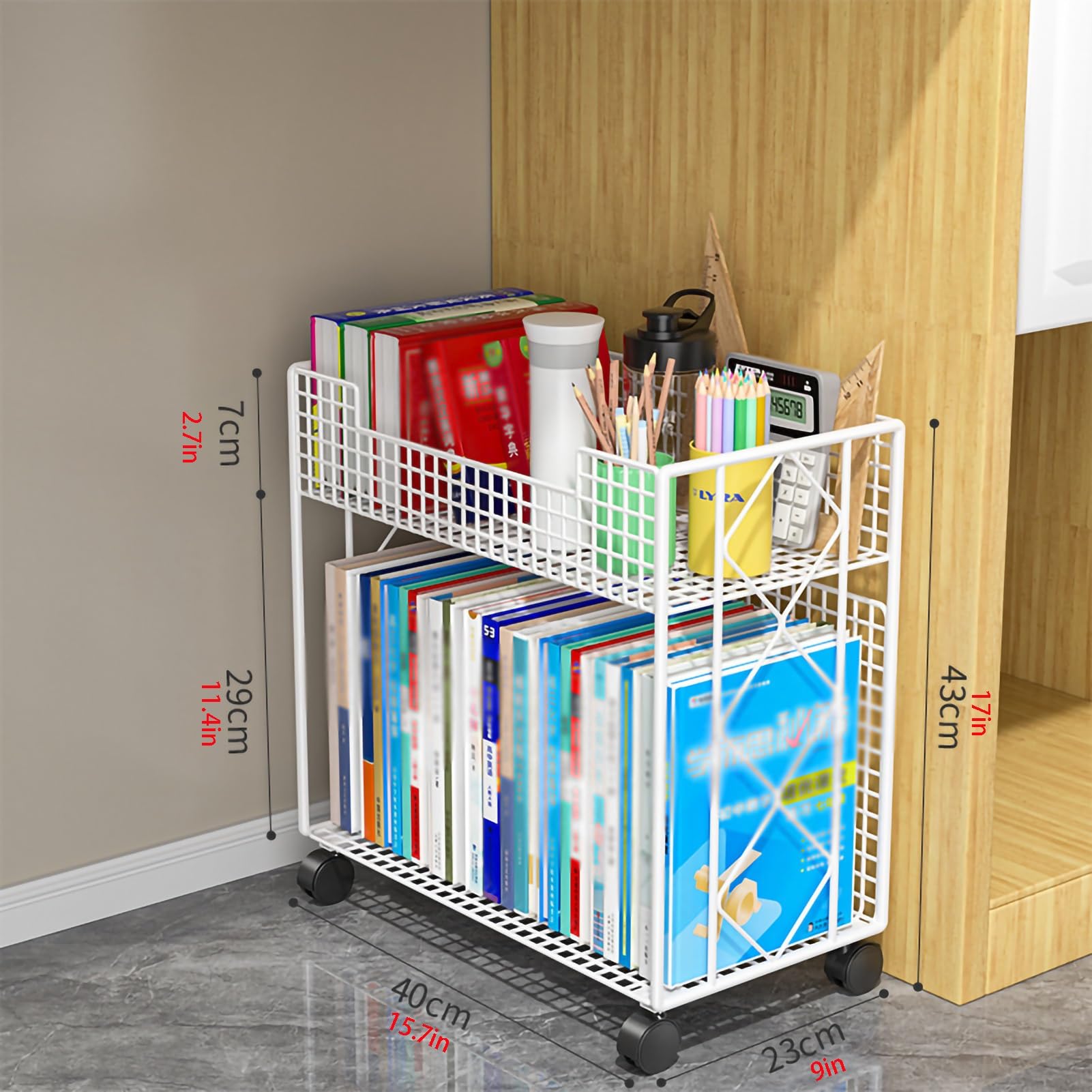 Libreria mobile in metallo con ruote per bambini libreria a doppia faccia ideale per lo studio degli studenti, perfetta per camera da letto, soggiorno, casa, scuola, espositore con design aperto