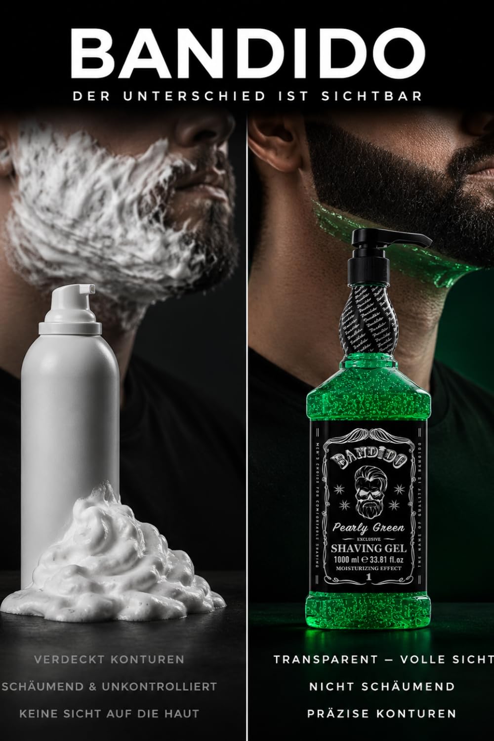 Gel de Afeitar Bandido para Hombre (1000 ml) Transparente, Afeitado Preciso, No Espumoso, para Contorno de Barba Con Cualquier Hoja o Navaja (Verde)