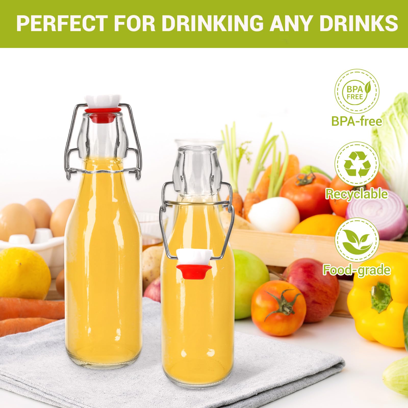 10 Szklanych Butelek 250 Ml Z Uchylną Górną Częścią, Likieru, Soku, Syropu