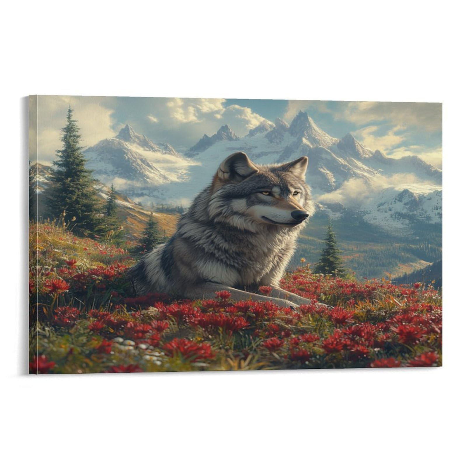 CPLVKWRQJ Wolf in Mountains Single Wild Nature Scene Canvas Wall Art - Nursery Canvas Wall Hanging Space Saving Ready to Hang Decor 08x12inch(20x30cm)