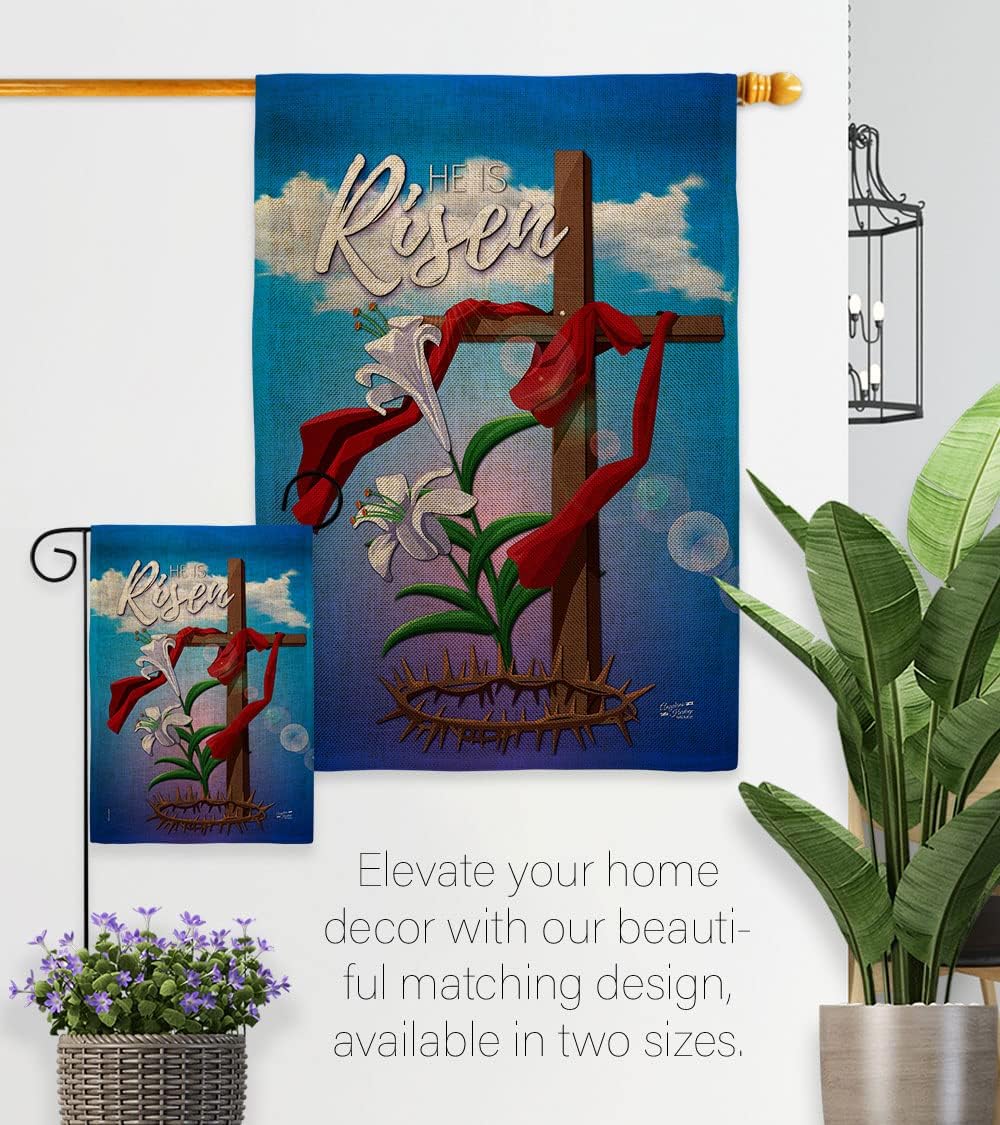 Easter Cross Garden Religious Faith Hope Grace Peace Dove Christian Religion House Decoration Banner Yard Gift Double-Sided, Small Flag Set w Wall Holder, Made in USA