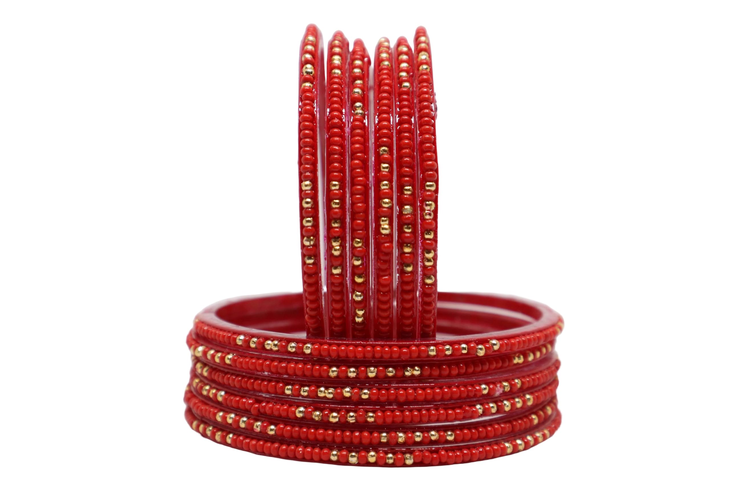 Fancy Glass Bangles Beading With Colored Beads With Golden For Adult,Women and Girls (Packing Of 12 Bangles) (RED, 2.8) (B0D6FM6KZF) Amazon Price History, Amazon Price Tracker