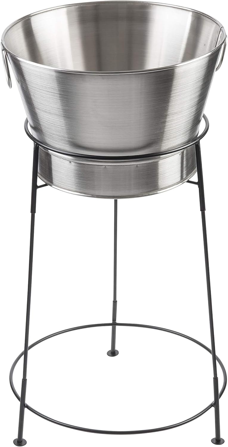 TableCraft BT2137N Beverage Tub with Stand, 20" Stainless Steel, 11 Gal Capacity, Round Single Wall, Brickhouse Collection, Commercial Grade for Parties, Events, Indoor or Outdoor Use