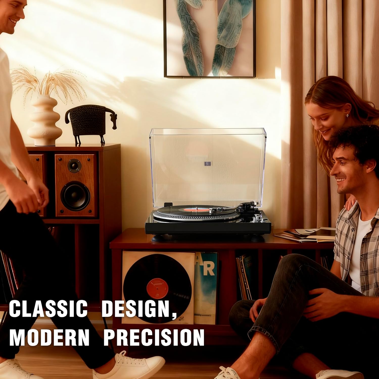 Hi-Fi Belt-Drive Turntable with Premium Cartridge, Pitch Control ±10%, Auto-Return Tonearm, 2-Speed 33/45 RPM Vinyl Player, Glossy Black Finish