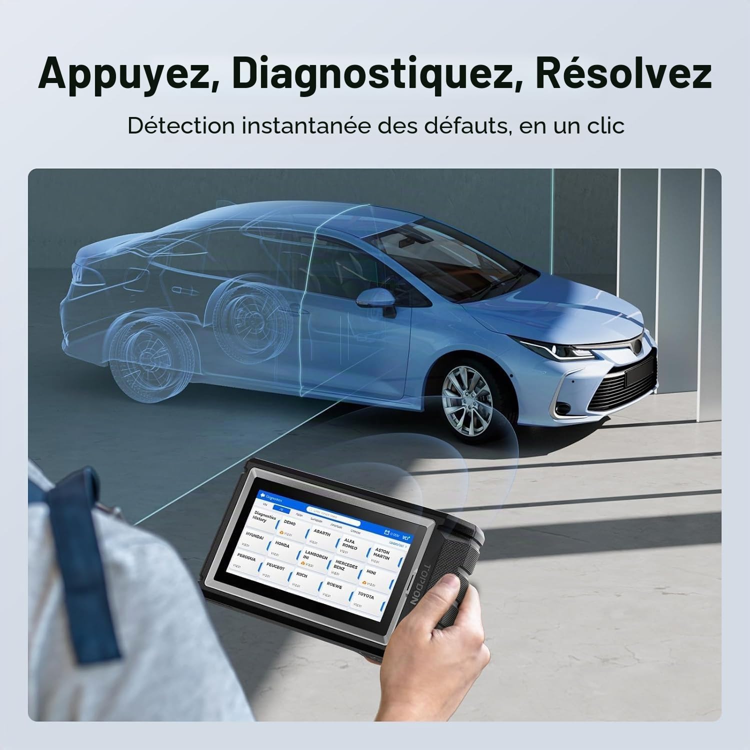TOPDON Valise Diagnostic Auto AD800BT V2.0 Bluetooth, Valise Diagnostic multimarque bidirectionnel, pour système Complet avec 28 Réinitialisations, Deux Ans de mises à Niveau gratuites,Test d'actif