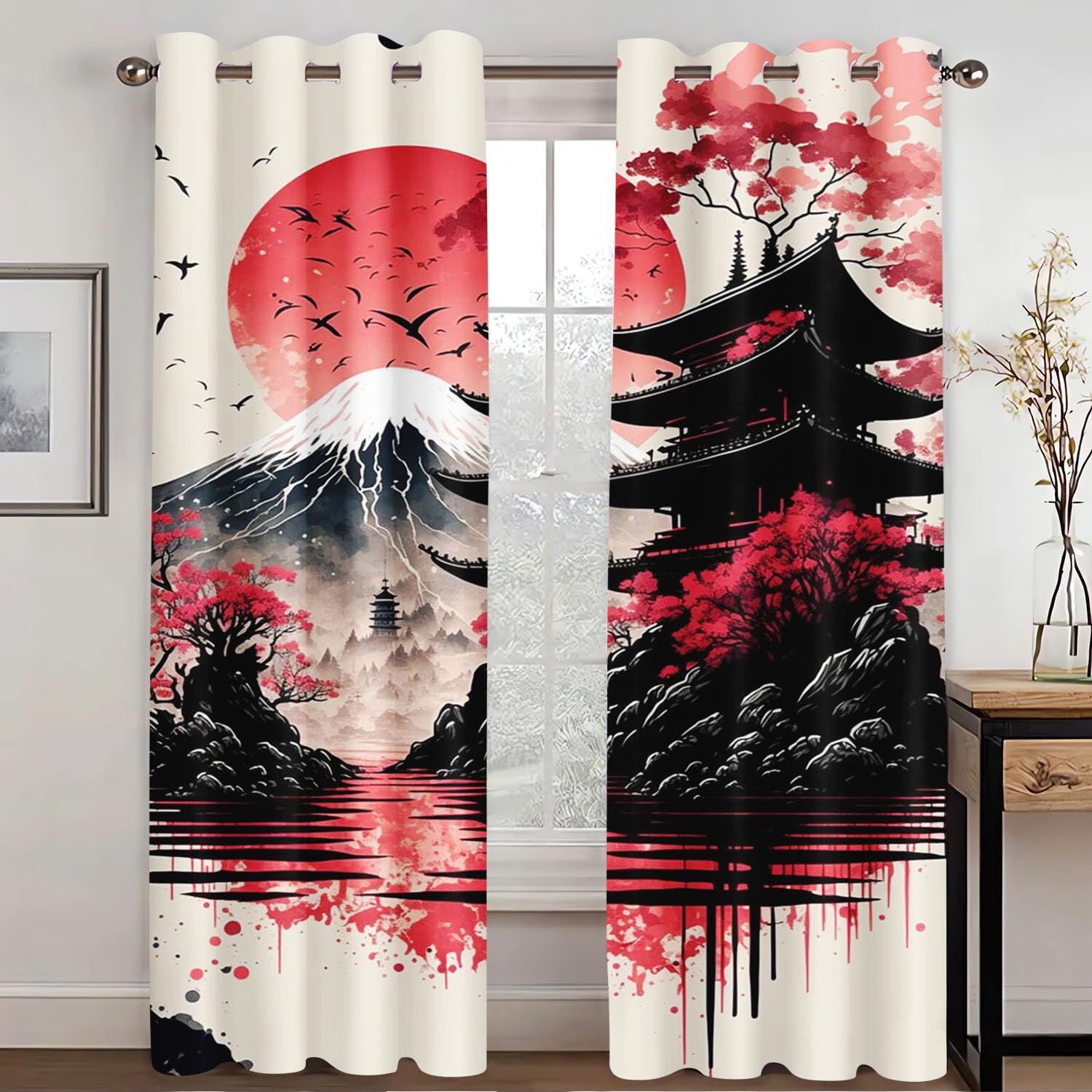 SHROUDEX Japanese Ukiyoe Blackout Curtain with Eyelets, Hokusai Wave Koi Window Curtain for Children's Room, Bedroom, 2 Panels (6.280 x 180 cm (2 x 140 x 180 cm))