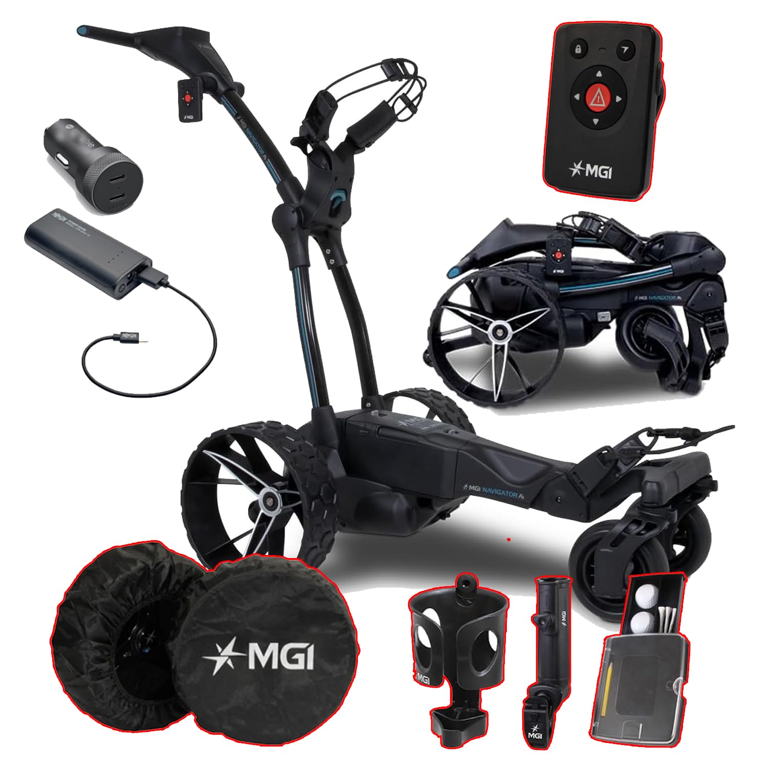 MGI Navigator Ai GPS+ Remote Golf Cart with Accessories | Power Bundle | 3-Year Warranty | 36 Holes Extended Battery (Power Bundle)