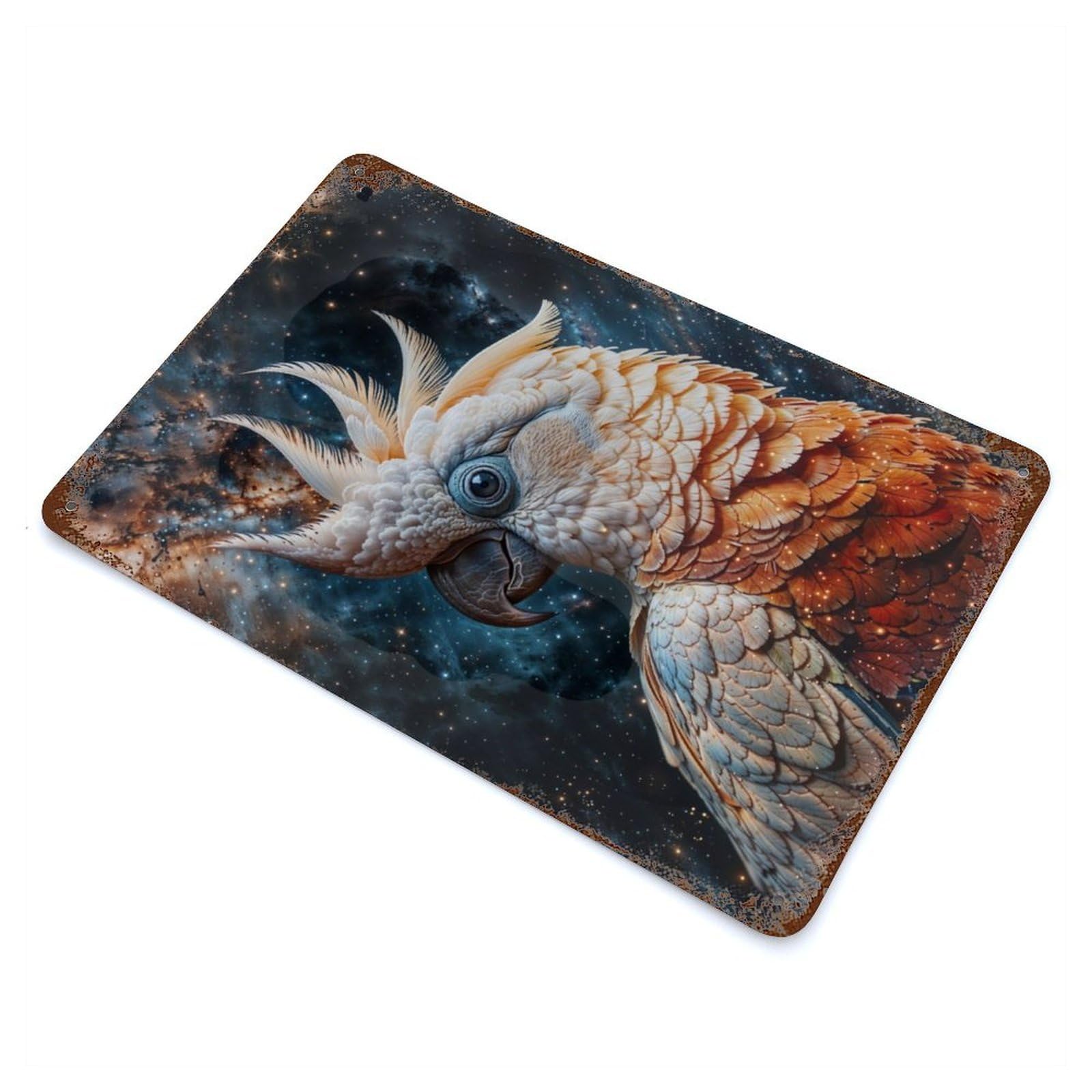 Cosmic Cockatoo 11.8"x7.9" Vintage Rust Metal Sign, Shabby Chic Decor for Garage, Bar And Workshop Decor