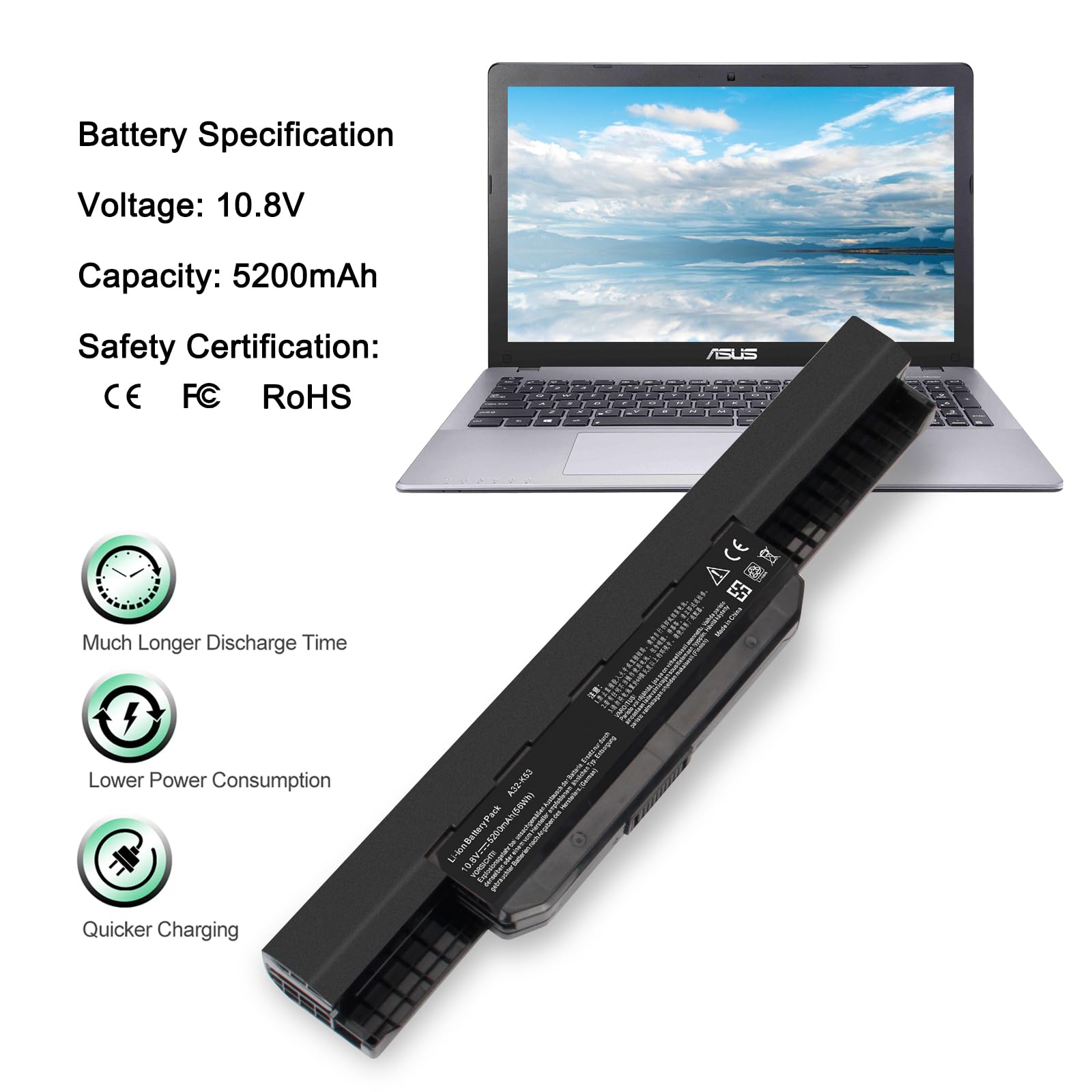 Batteria Per ASUS Shentec A32-K53 - 10.8V 5200mAh Per Modelli X53S, K53, A54 E Altri