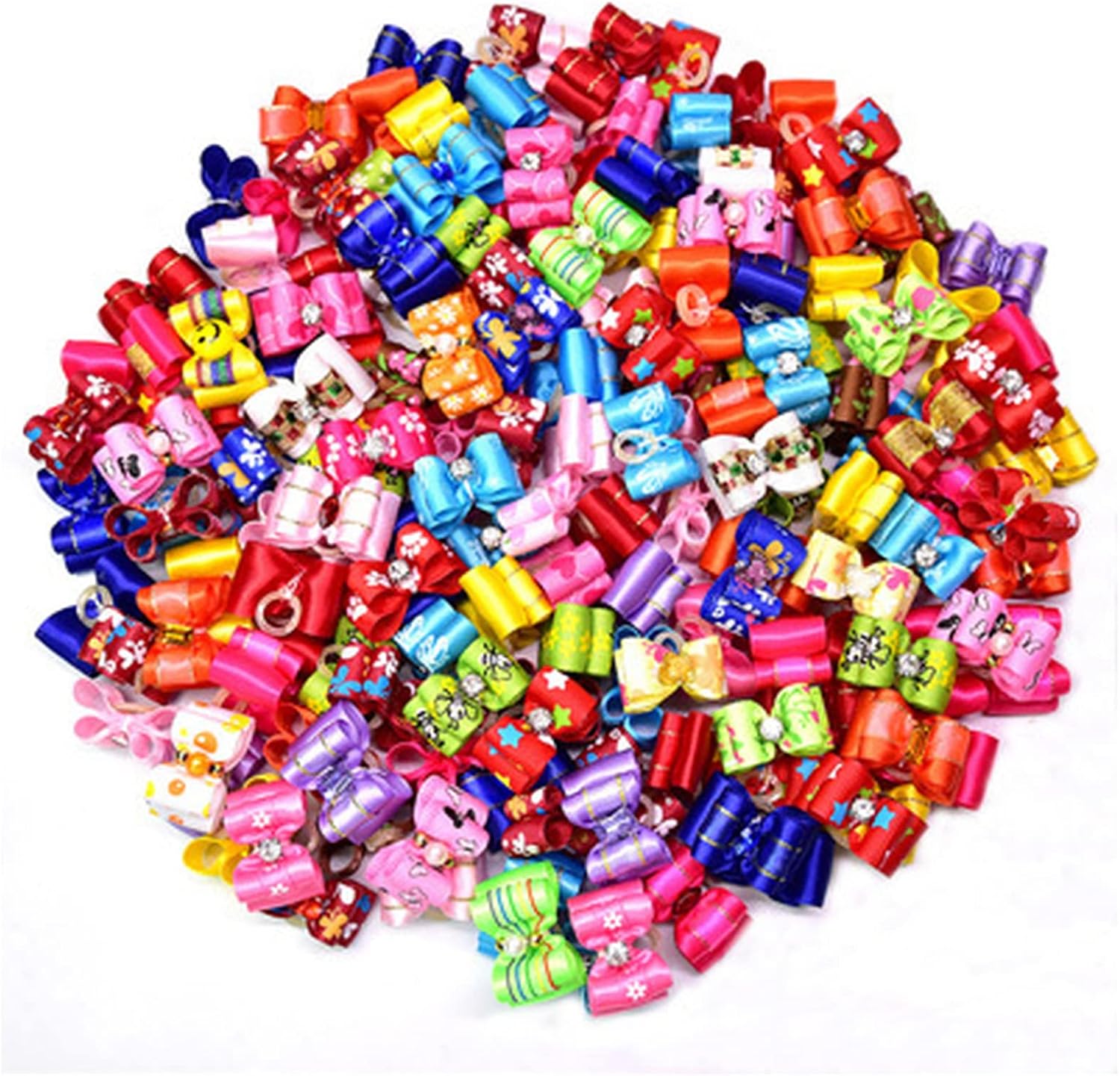 100pcs Small Pet Puppy Dog Cat Hair Bows with Rhinestone Mixed Patterns Pet Dog Grooming Accessories for Small Dogs Pet Products