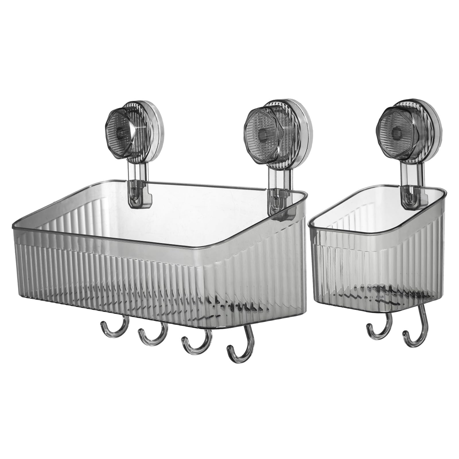 Étagère de douche à ventouse grise Quarkzman avec porte-savon et crochets