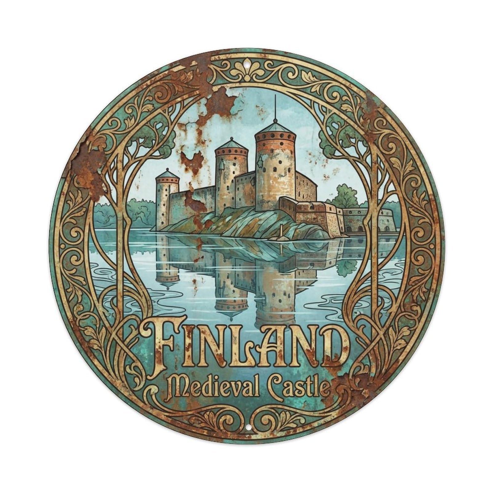 Vintage Travel Finland Mesmerizing Metal Tin Sign Plaque Wall Decor for Cafe, Club, Garden Round Metal Poster 8x8Inch