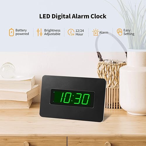 Miniatura 5 de Timegyro Reloj despertador digital LED de pared, pantalla de tiempo LED de 1.4 pulgadas, reloj opetado de batería, brillo ajustable para dormitorio,
