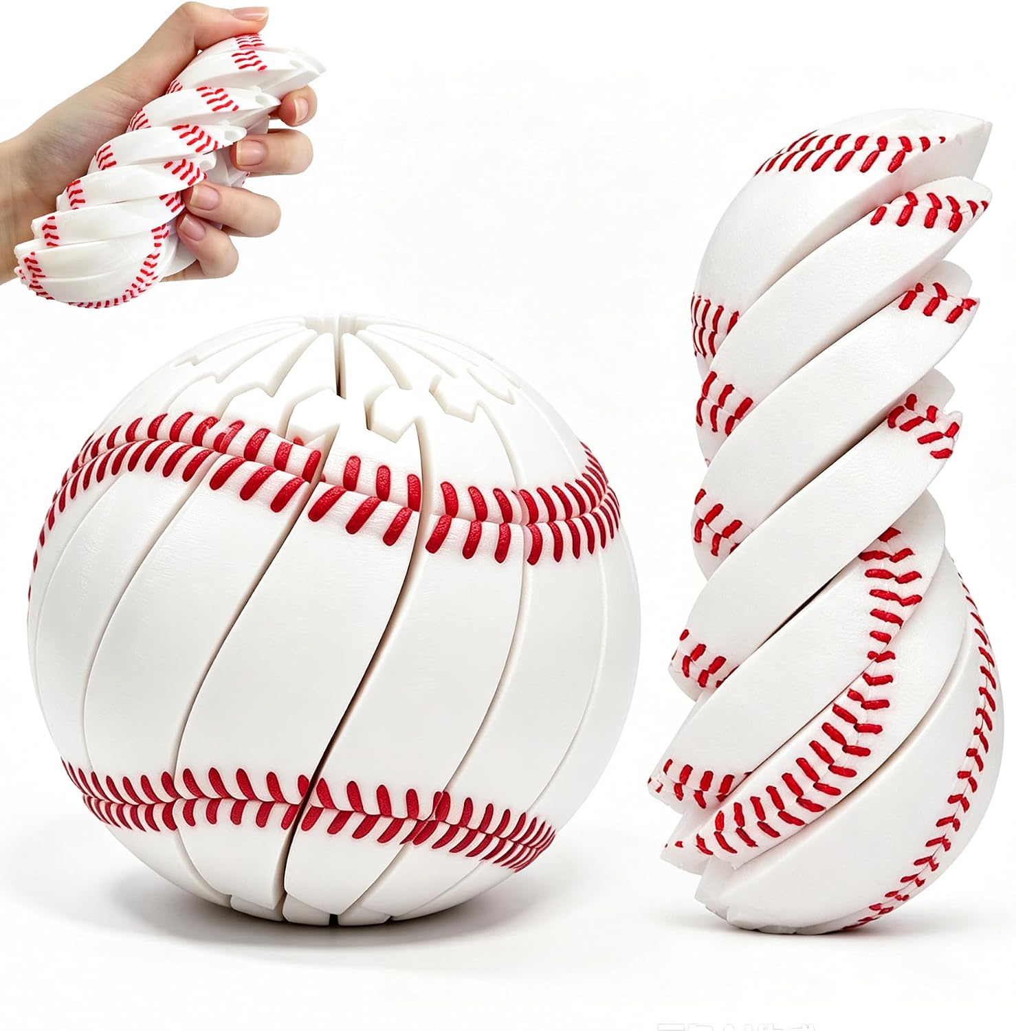 Baseball Fidget Ball Toy, 3D Printed Twist and Turn Stress Relief Desk Fidget, Relieve Anxiety Fidget Toys, ,Portable Handheld Puzzle Balls for Teens Kids Adults (Baseball)