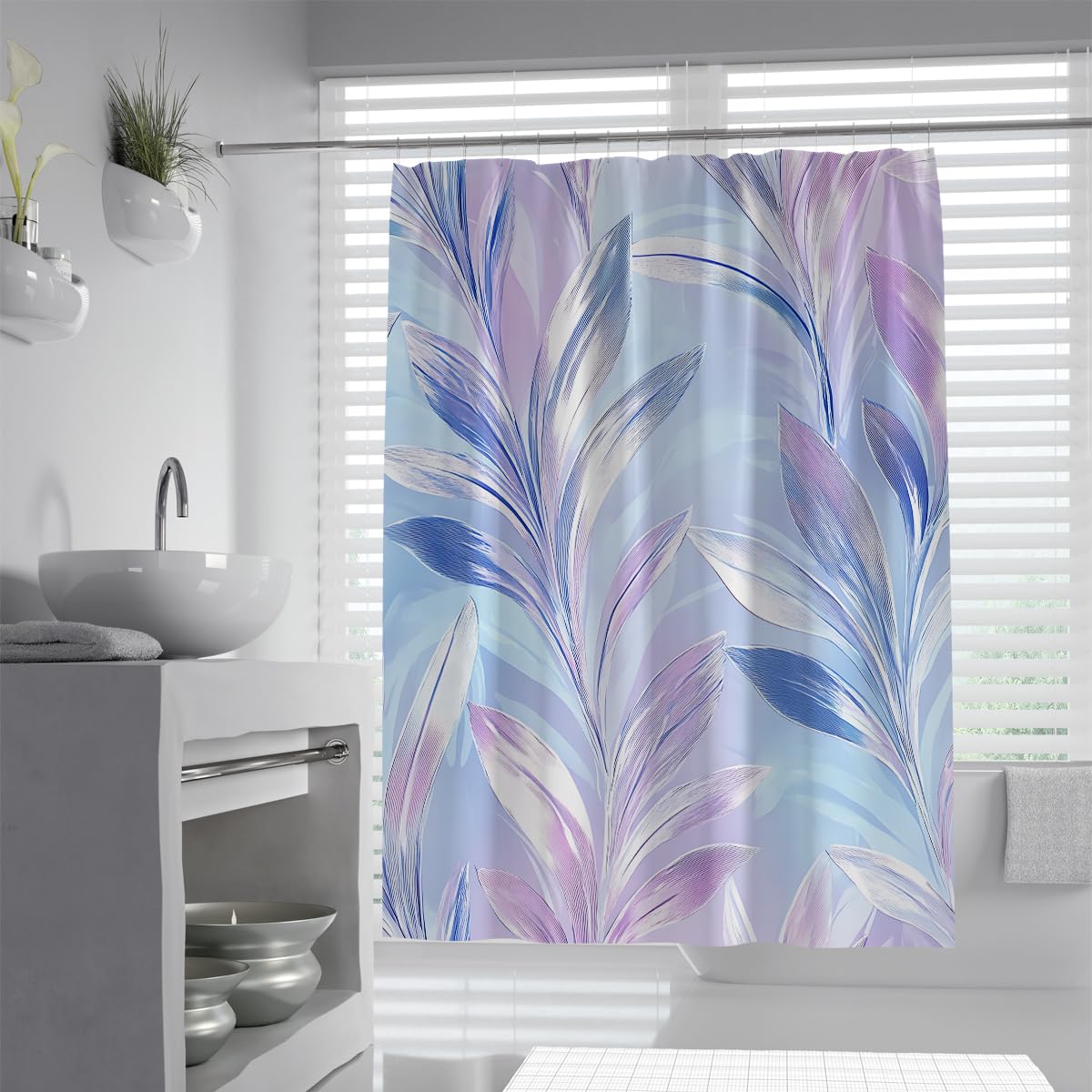 Rideaux de bain palmier moderne de qualité supérieure violet et bleu