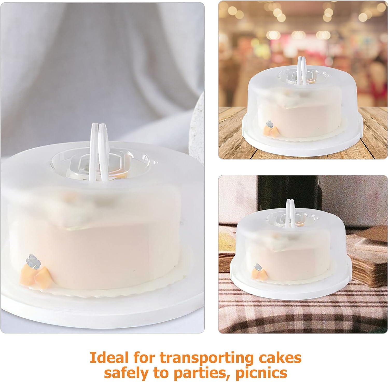 2pcs 10-inch White Cake Carrier with Lid and Handle Portable Tall Cake Storage Container Leakproof Dome for Parties and Travel