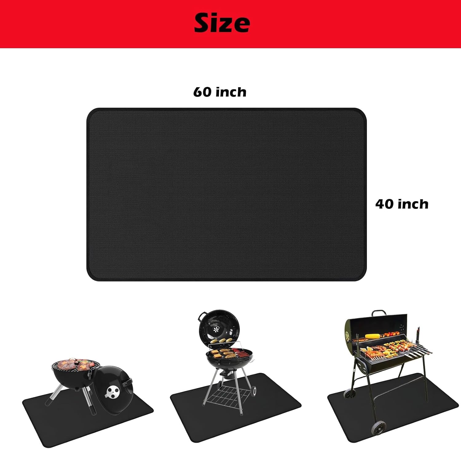 Grill Mats for Outdoor Grill, 60x40in BBQ Matt for Under Grill, Double Sided Rubber Coating, Waterproof and Fireproof Deck Protector Used for Fire Pit, Patio Flooring, Cooking Barbecue Mat - Image 2