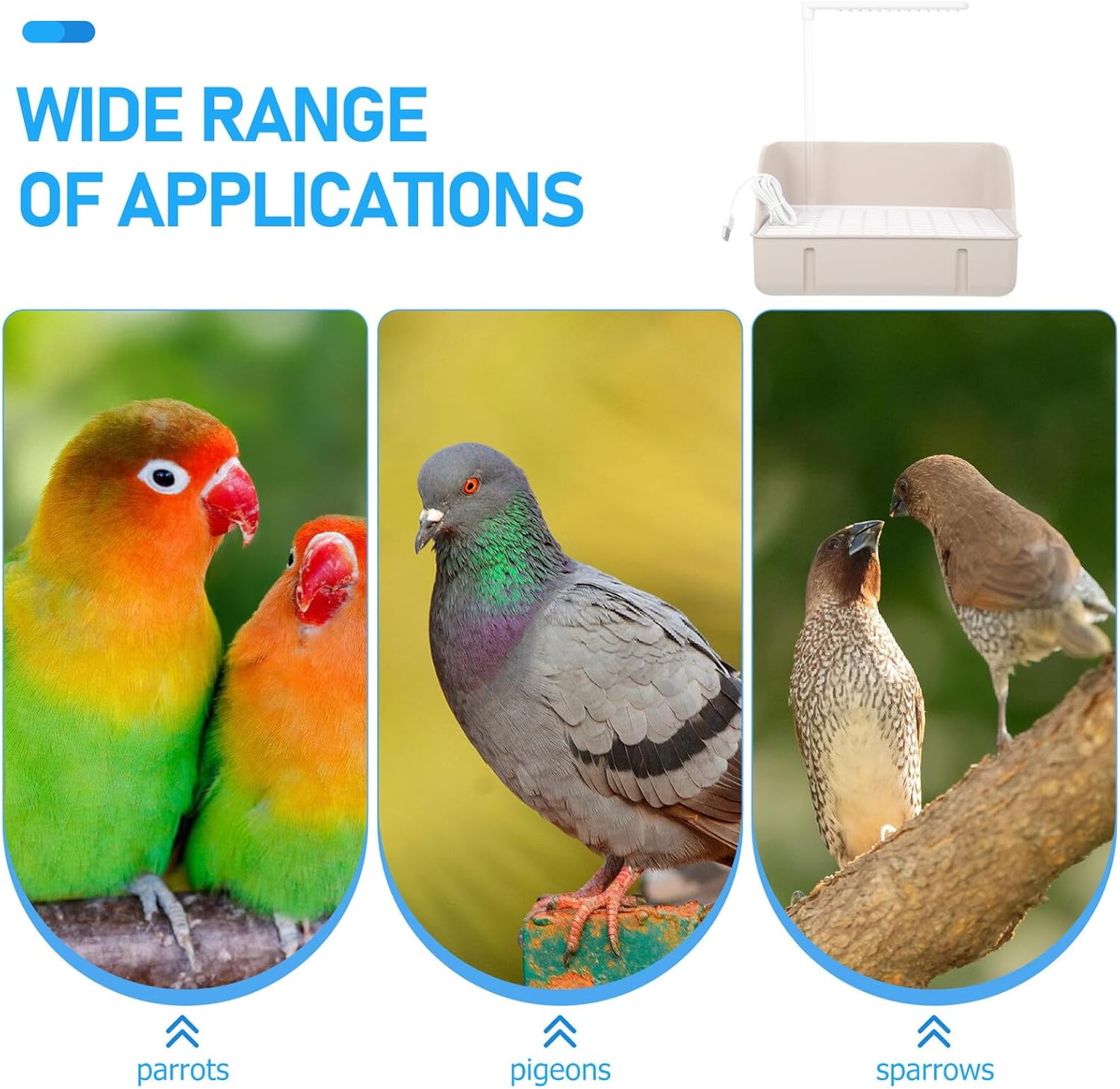 Cabilock Automatic Parrot Bathtub with Circulating Water and Shower Sprayer, White Plastic Bird Bath Tub with Pump and Single Row Pipe for Indoor Parakeets, Macaws, and Cockatiels