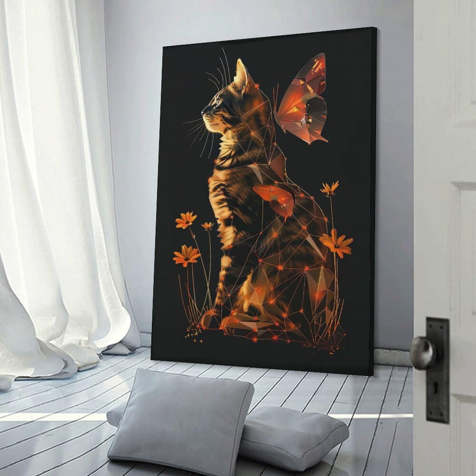 Junmoney Decorative Wall Artwork Cat Butterfly, 24x36inch(60x90cm), for Lounge, Bedroom Or Personal Spaces, Gift Idea for Housewarming And Birthdays