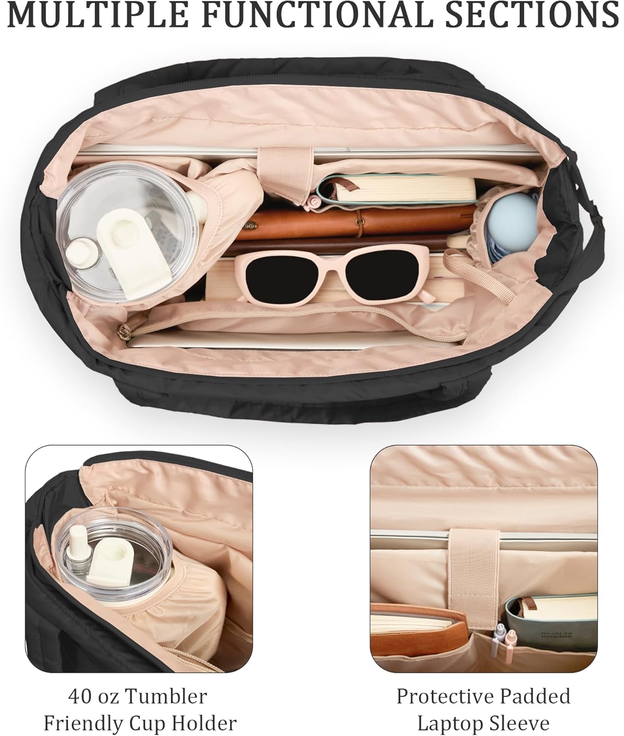 Leudes Puffer Tote Bag for Women Lightweight Puffy Handbag with Cup Holder Quilted Shoulder Bag for Nurse Work Travel Gym - Image 4