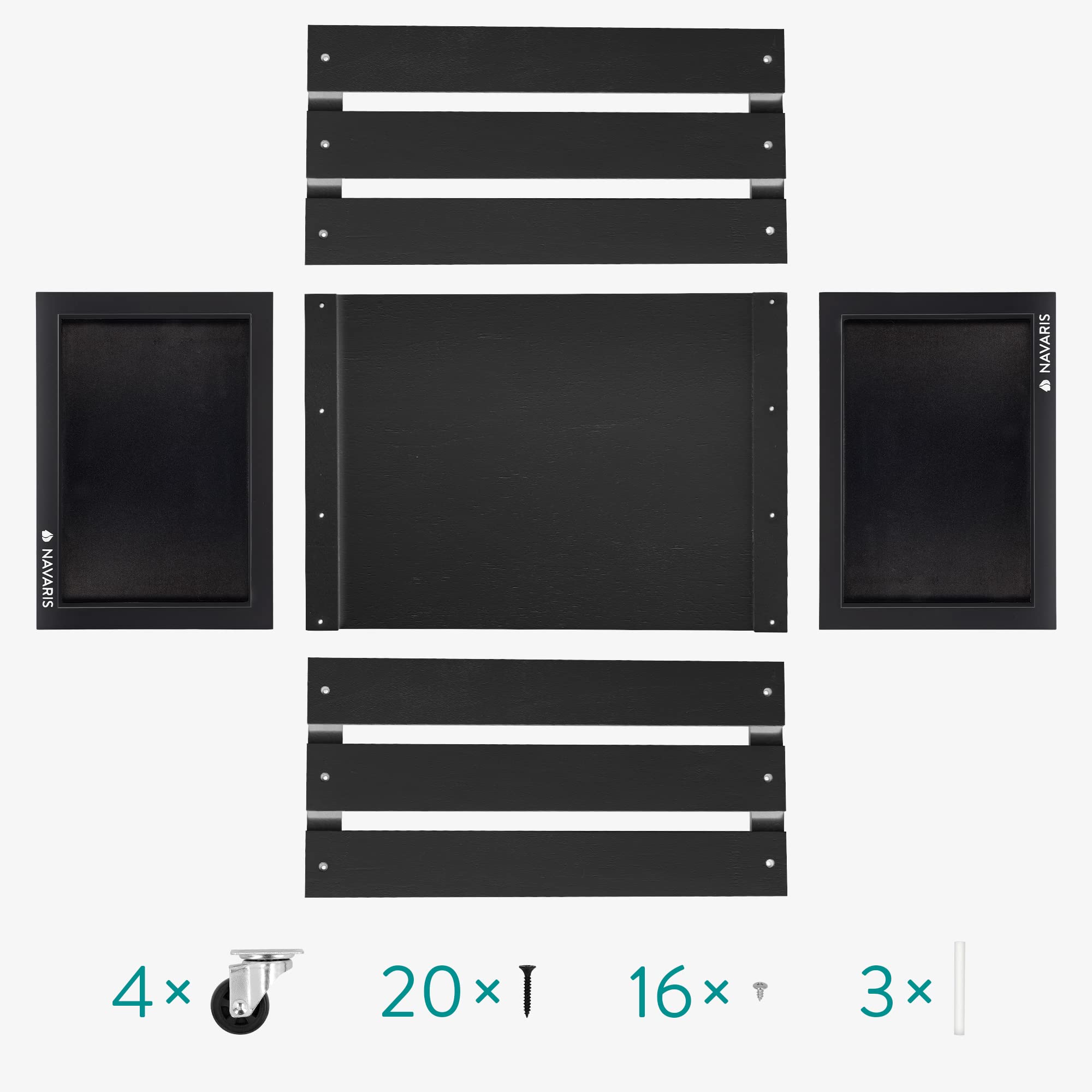 Navaris Holz Schallplatten Kiste mit Kreidetafel - mit Rädern - 42,9 x 34,4 x 28 cm - für bis zu 80 LPs - Vinyl Aufbewahrung Holzkiste - Schwarz