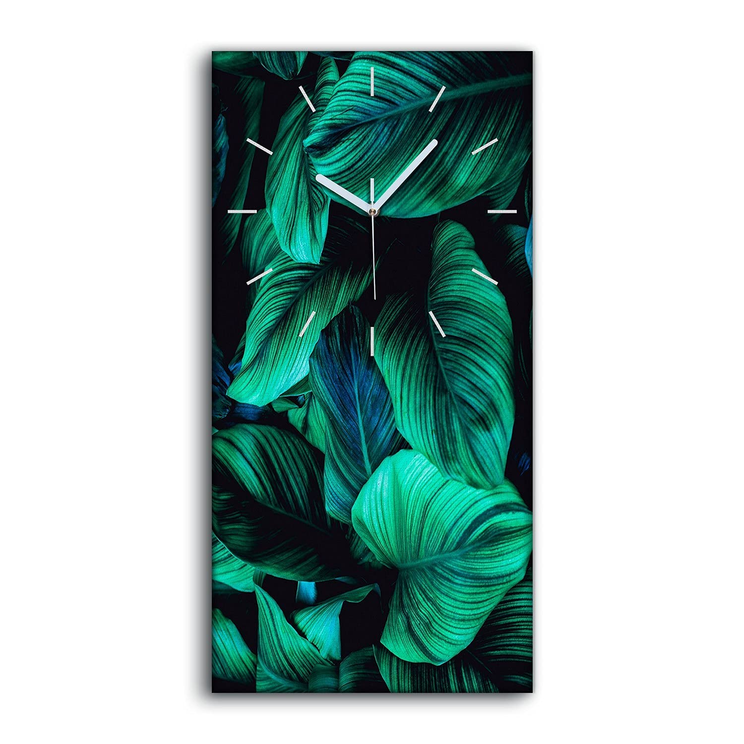 Horloge sur toile 30x60cm de fleurs et feuilles avec mécanisme silencieux à aiguilles blanches