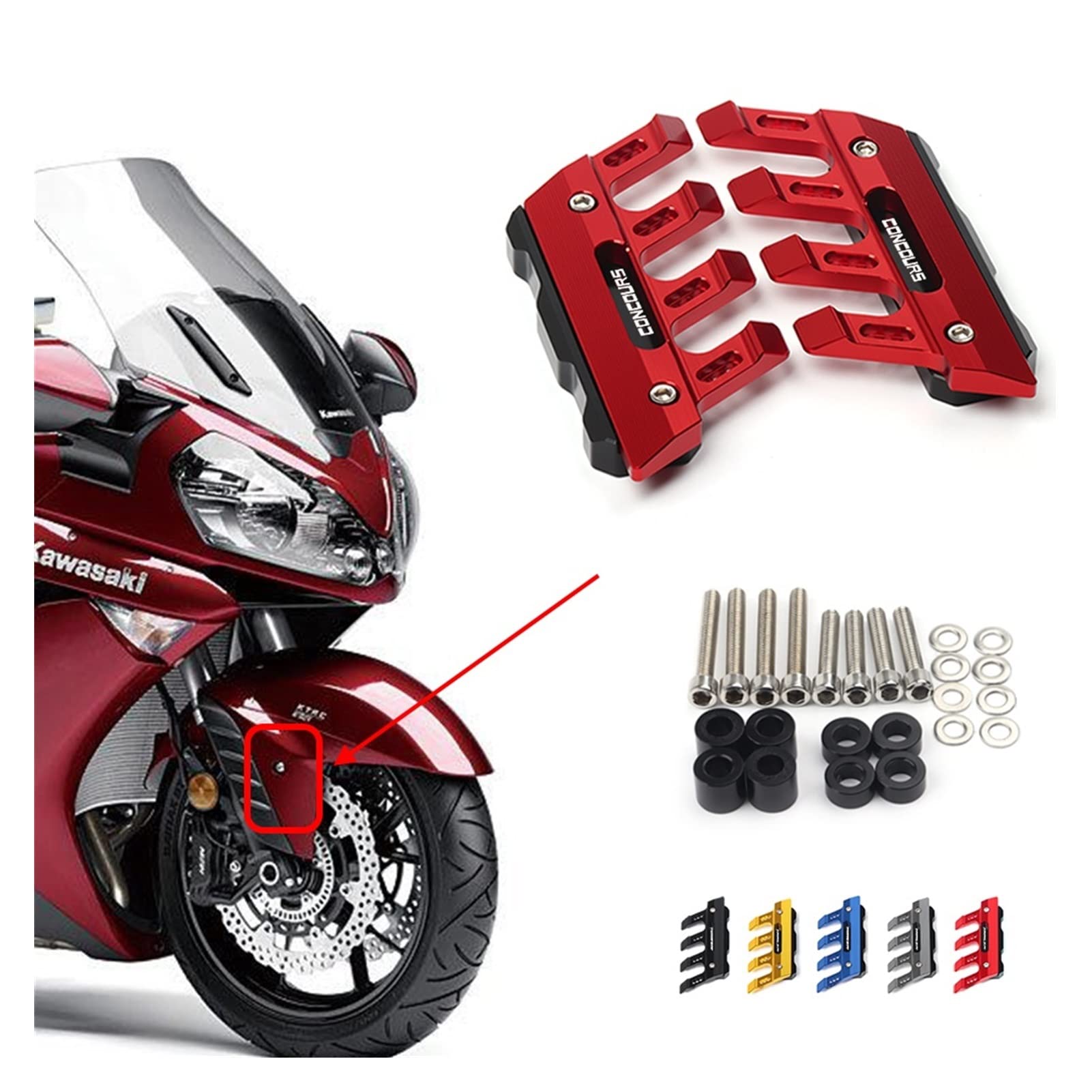BBMOT Motocykl Ochrona Błotnika Motocyklowego, Osłona Przedni widelec, Przedni Błotnik, Suwak Przeciwupadkowy Dla K Concours (Concours 14) ABS (Czerwony)