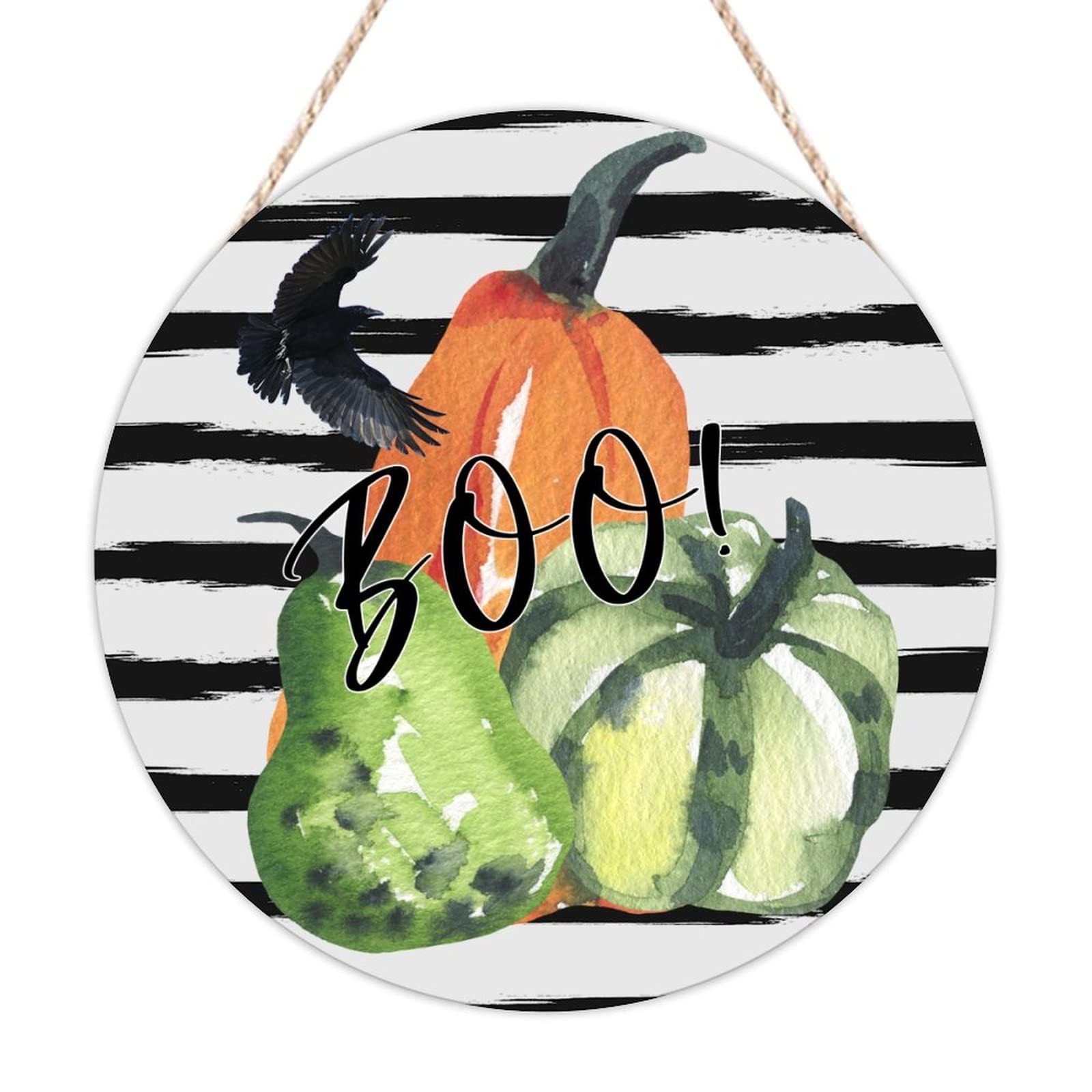 Panneau de bienvenue en bois citrouille corbeau déco Halloween durable
