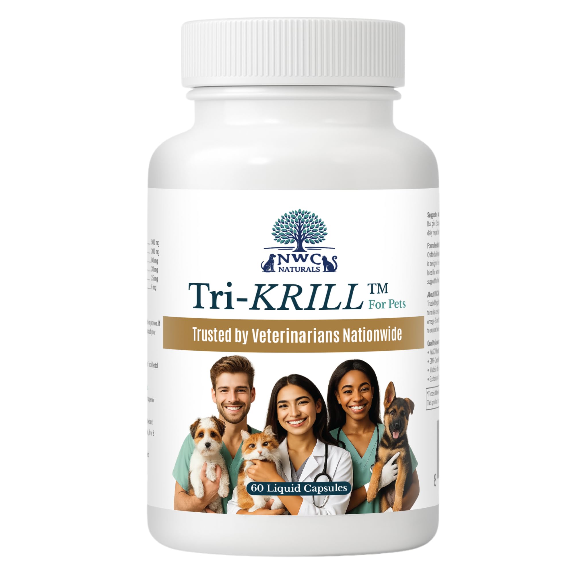 NWC Naturals Tri-Krill Oil Capsule Supplement for Dogs and Cats, Supports Joint, Brain, Supports Healthy Skin and Coat, Pure Antarctic Krill with Astaxanthin, Omega-3, DHA, EPA