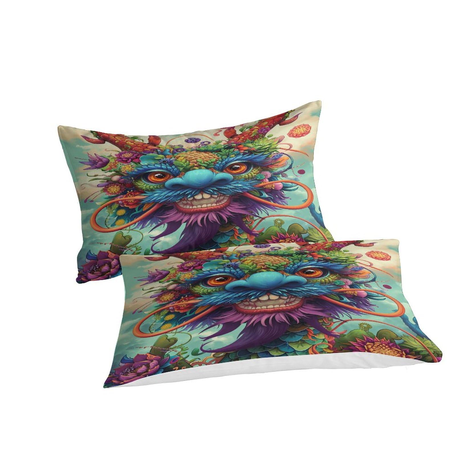 Stampato in 3D Loong cinese Copertina Stampata Microfibra Disegnata Biancheria Da Letto Con Chiusura A Cerniera Set 3 Pezzi,Double（200x200cm）, Per Ragazzi Adulti
