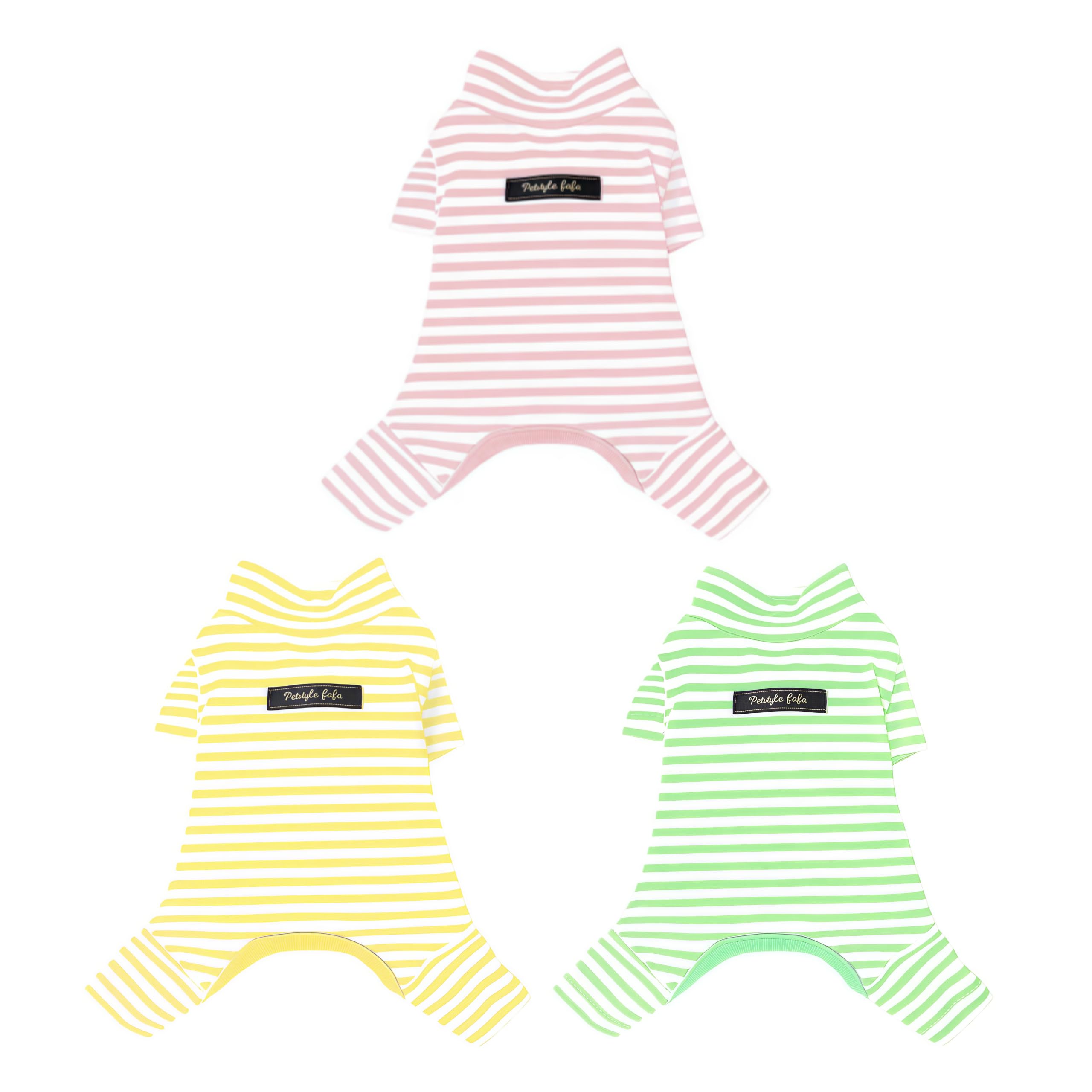Hdwk&Hped Soft Cotton Dog Pajamas for All Seasons, Striped Solid Pet Bottoming Jumpsuit for Small Dog Cat Puppy 3 Styles (Striped Style - 3-Pack, #2)