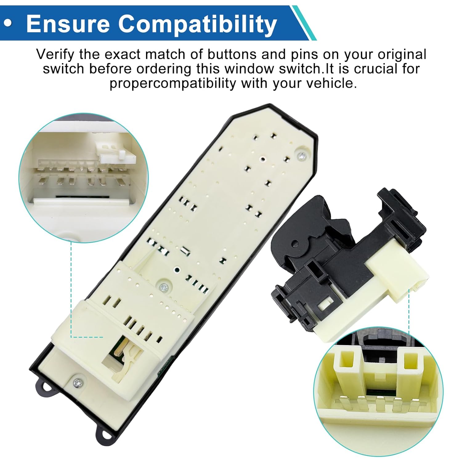 Window Switch Assembly with 3 Single Switches & LED Backlight, Compatible with Toyota Tundra/Sequoia 2007-2021 Models (Driver Side + Passenger/Rear Doors) (Four-door one-button swifch, White)
