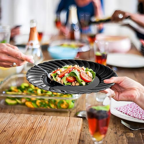 Miniatura 5 de U-QE 100 platos de plástico negro, platos desechables negros resistentes, que incluyen 50 platos llanos de 9 pulgadas y 50 platos de postre de 6.5