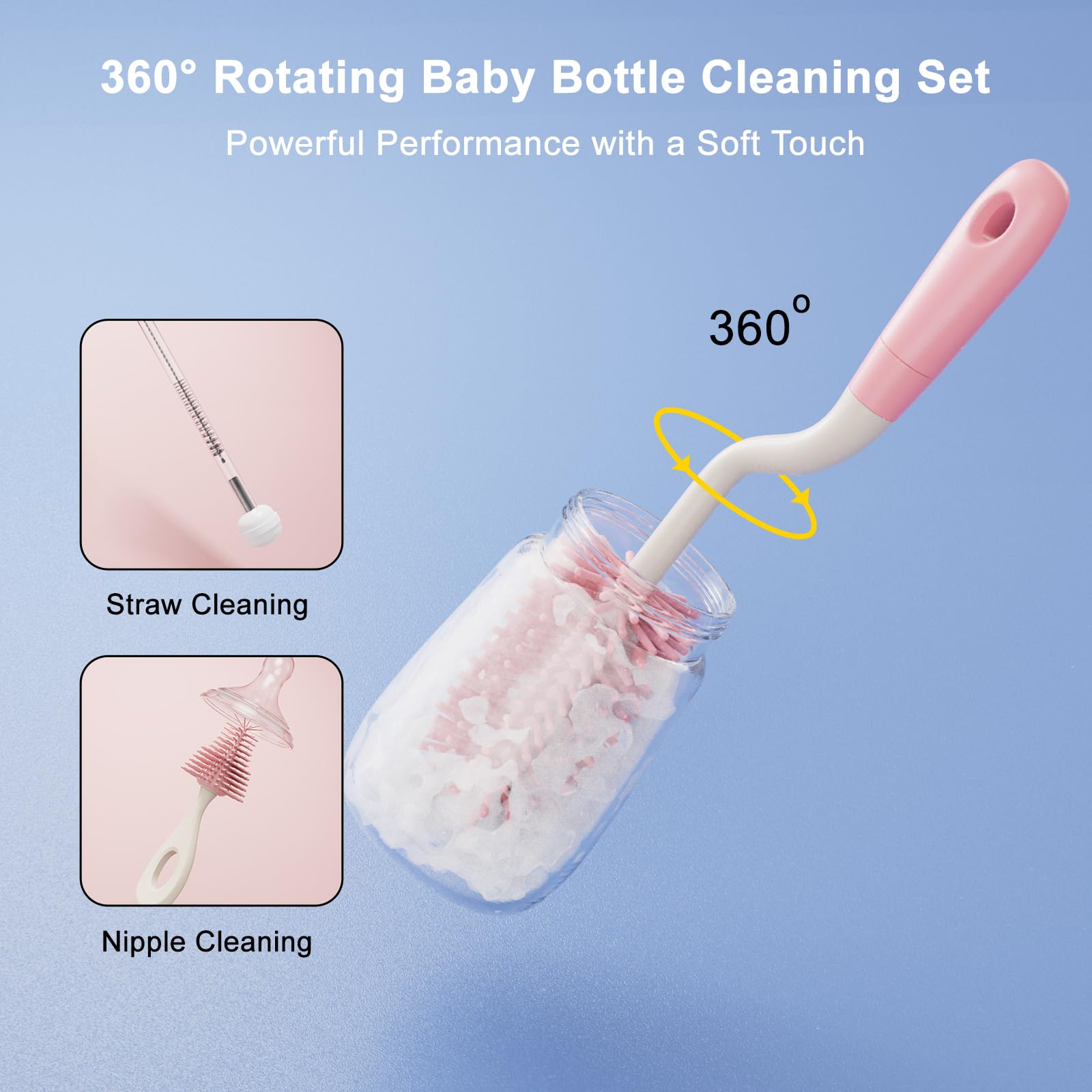 Kit Brosse De Nettoyage En Silicone 3 En 1 Rotative - Brosse Bouteilles Lait Et Gobelets, Nettoyage Profond Facile