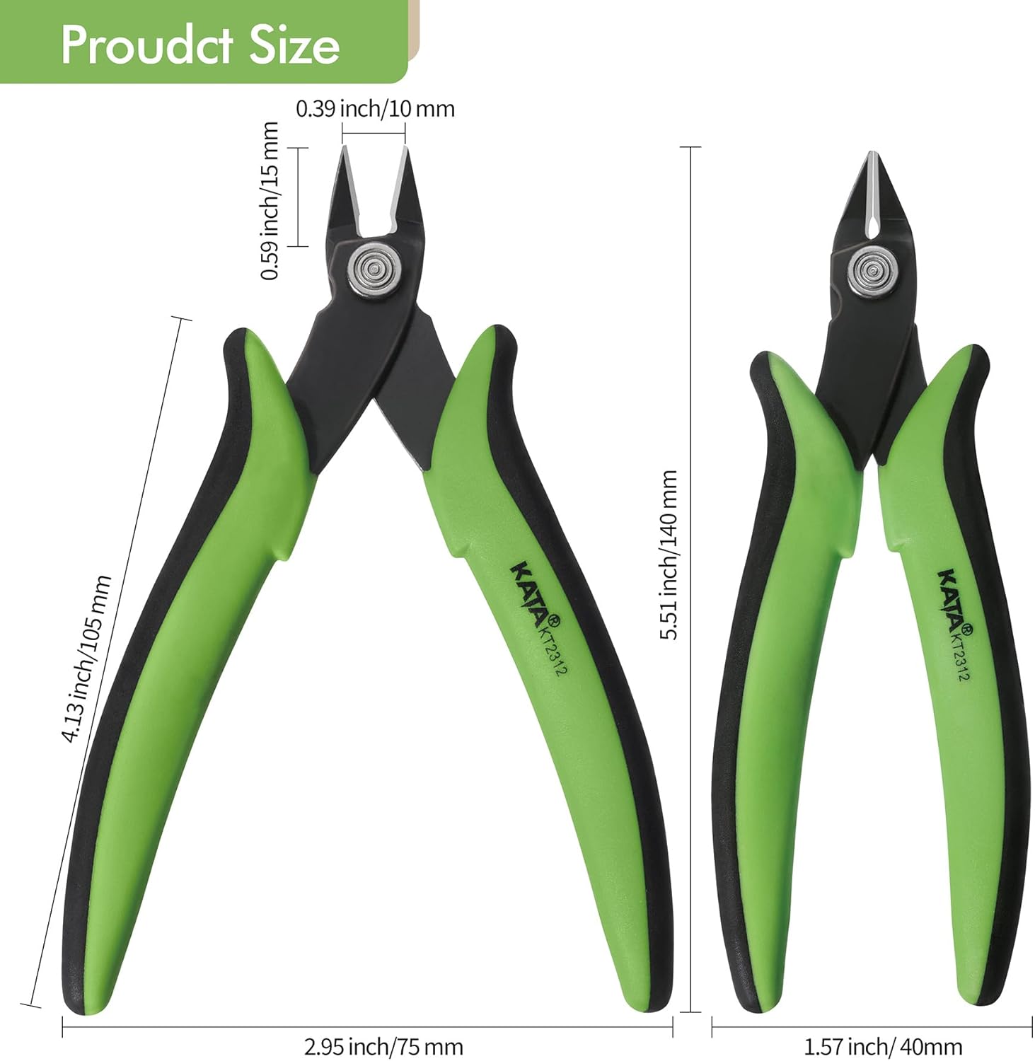 KATA 2PC Micro Flush Cutters, 5-Inch Precision Wire Cutter, Anti-Slip Side Cutting Pliers for Electronics, Zip Ties, Copper Wire