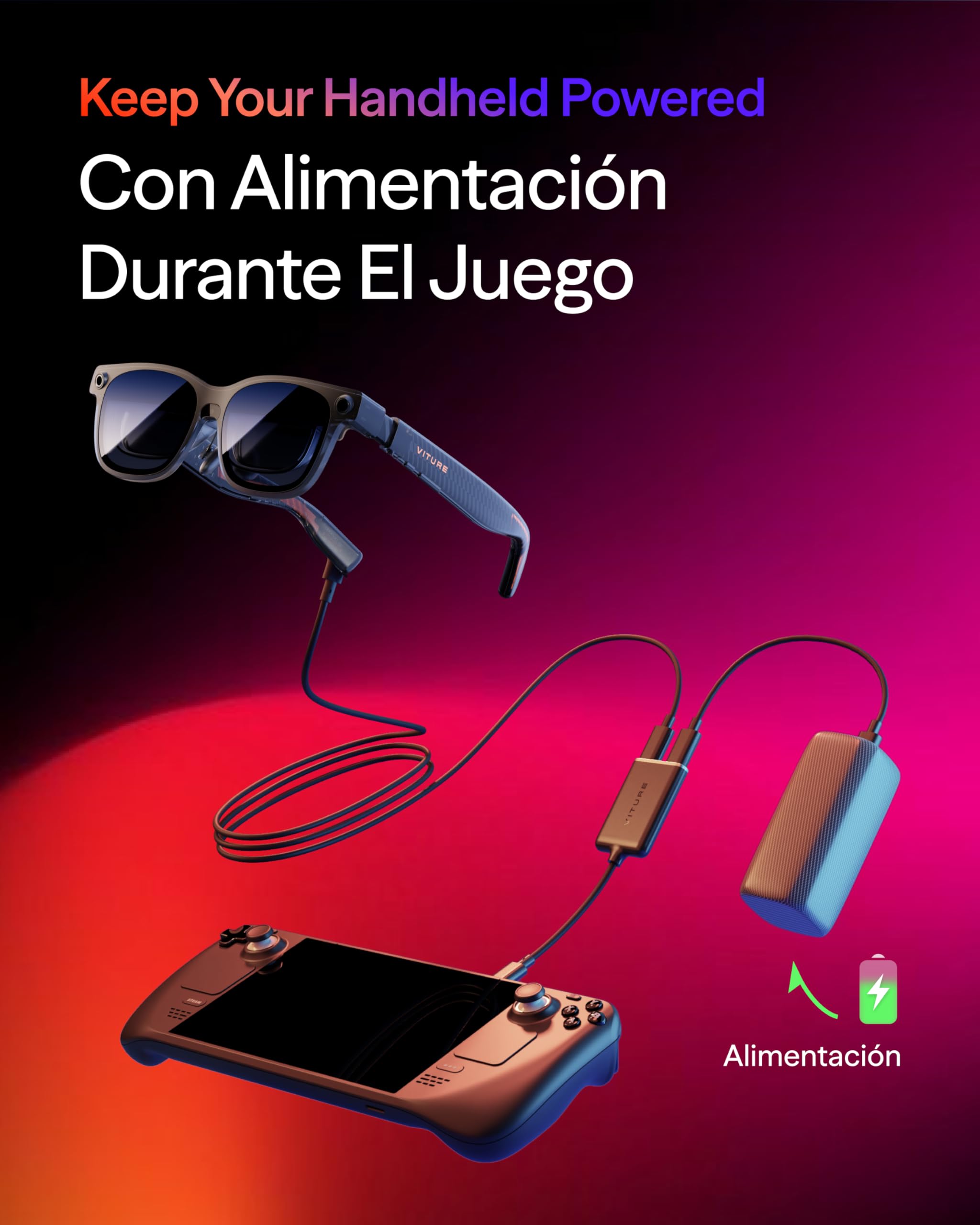 VITURE USB-C a Gafas y Adaptador de Carga, Carga y Juego, Switch, Steam Deck