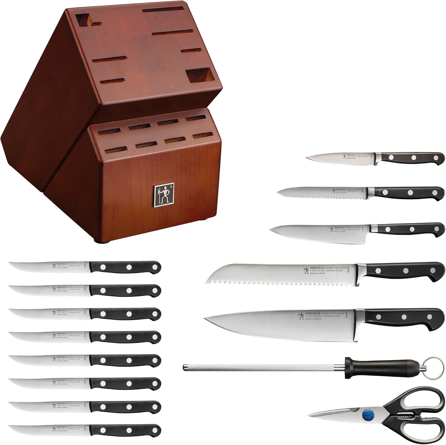 HENCKELS Classic Precision 16-Piece Kitchen Knife Set with Block, Chef Knife, Steak Knife Set