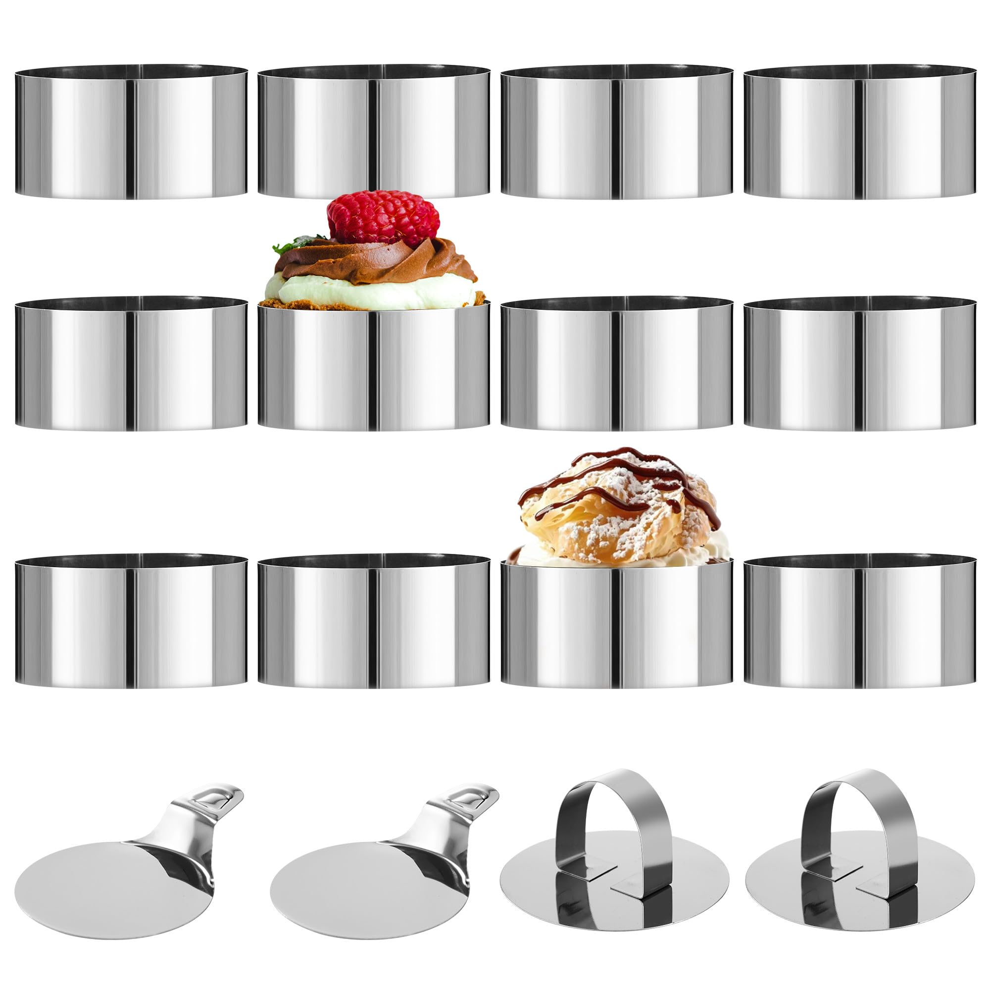 12 Pezzi Coppapasta tondi 8cm,Coppapasta in Acciaio Inossidabile con coperchio e base,Anello circolare mousse,Adatto per fare mousse e biscotti