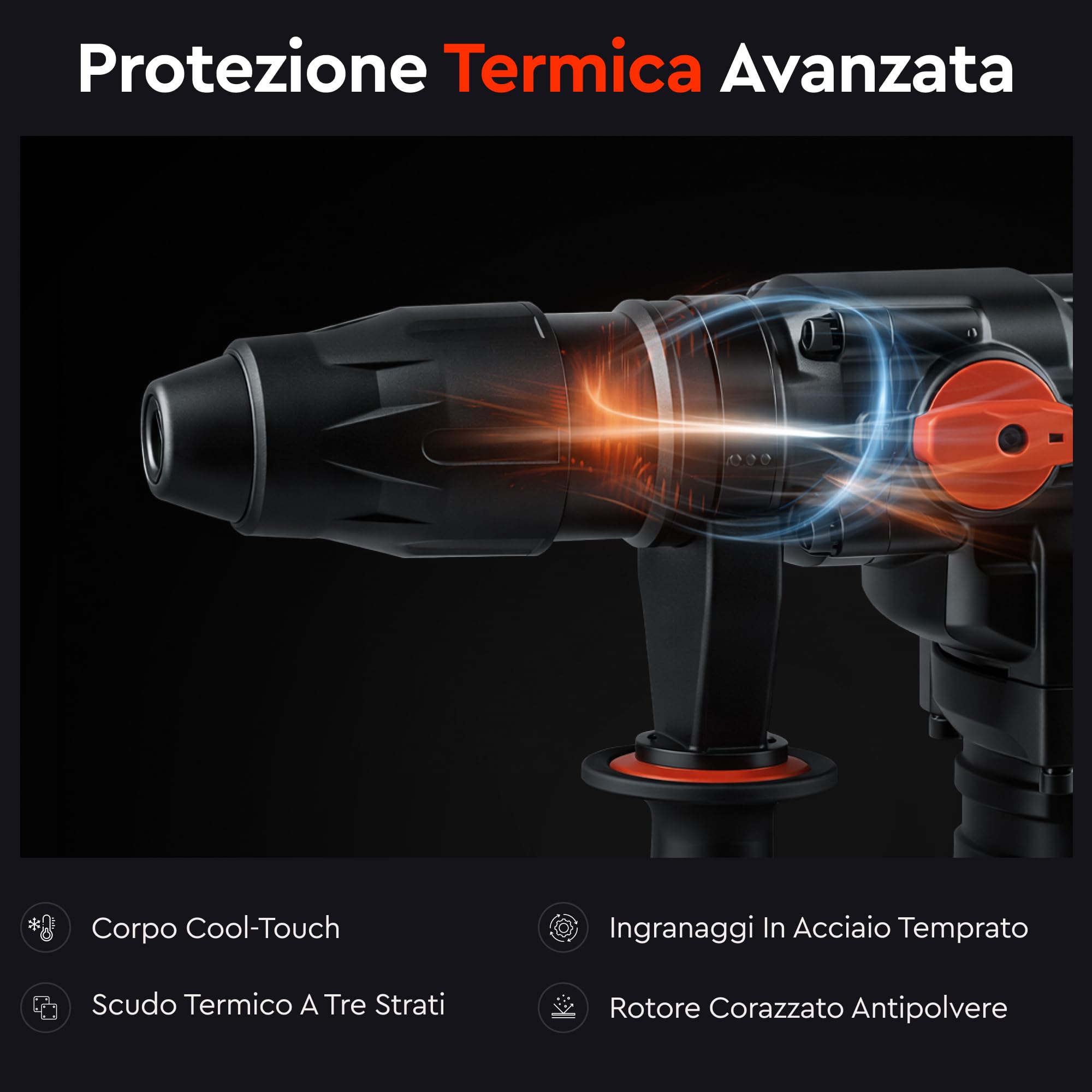Martello Perforatore Elettrico BH-30 1400W SDS Max 9J - Trapano Tassellatore a Percussione 3800 colpi/min con Regolazione Velocità, Frizione R-Control e Accessori Inclusi di Dnipro-M