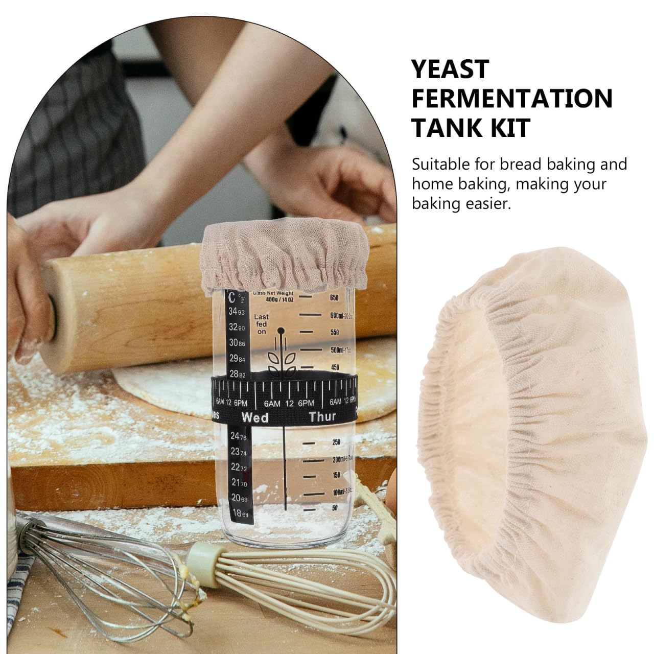 ULTECHNOVO Sourdough Starter Jar Accessory Kit 2 Cloth Covers 2 Sourdough Thermometer Stickers 2 Date Marking Bands Fermentation Jar Accessories for Home Bread Baking