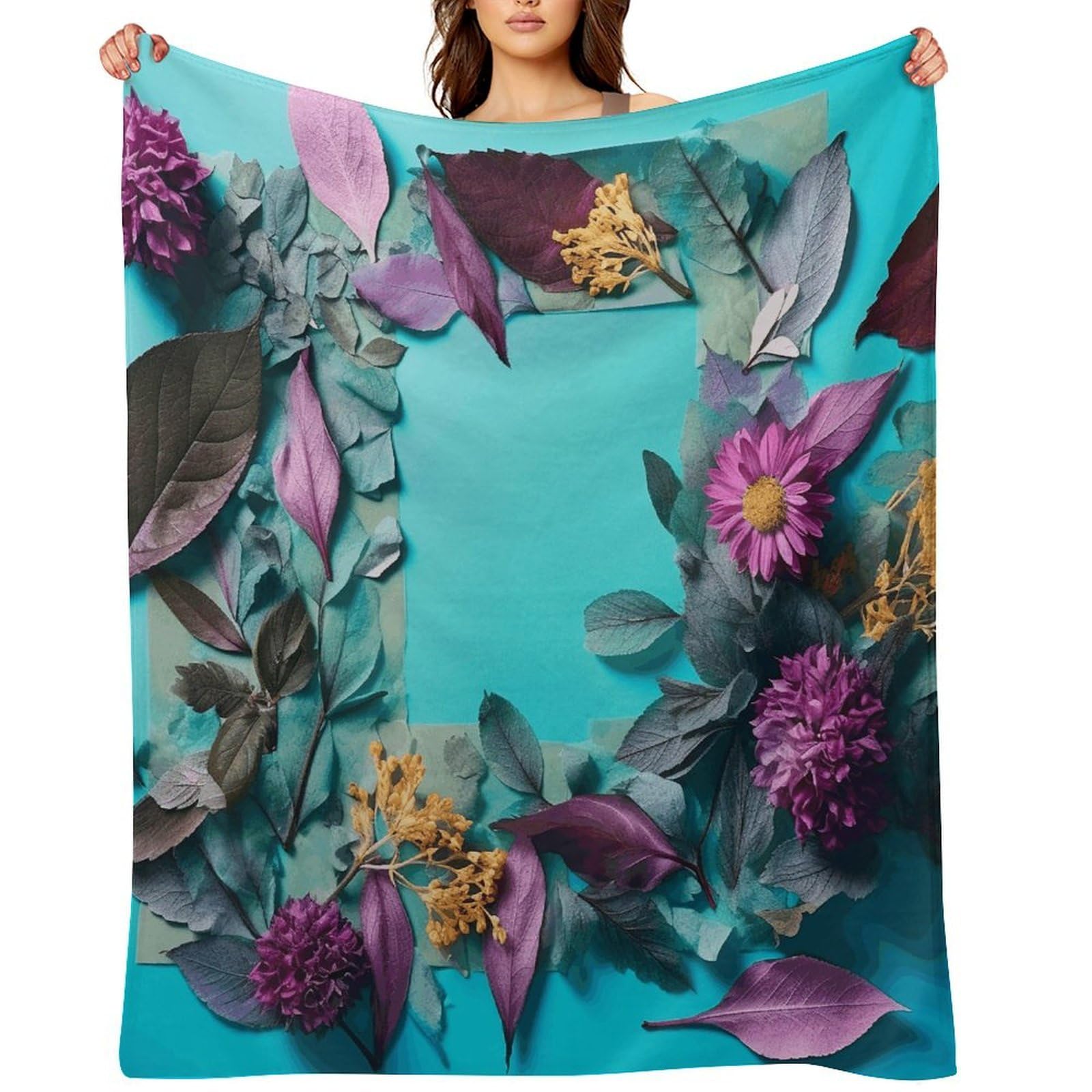 Fekiloot Style Frame Of Flowers And Leaves Throw Blankets Camping Blanket60 X80