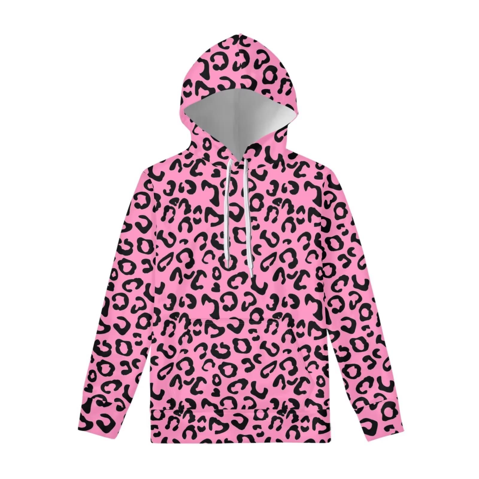 Sweat à capuche pour homme léopard rose ample résolvant le manque de style