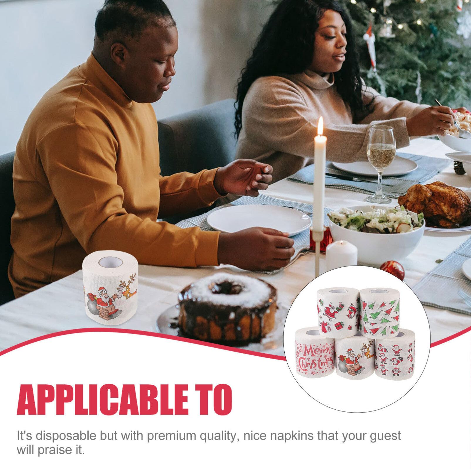 iplusmile 5rouleaux Papier Toilette Noël Serviettes Table Jetables Essuie-Tout Fête