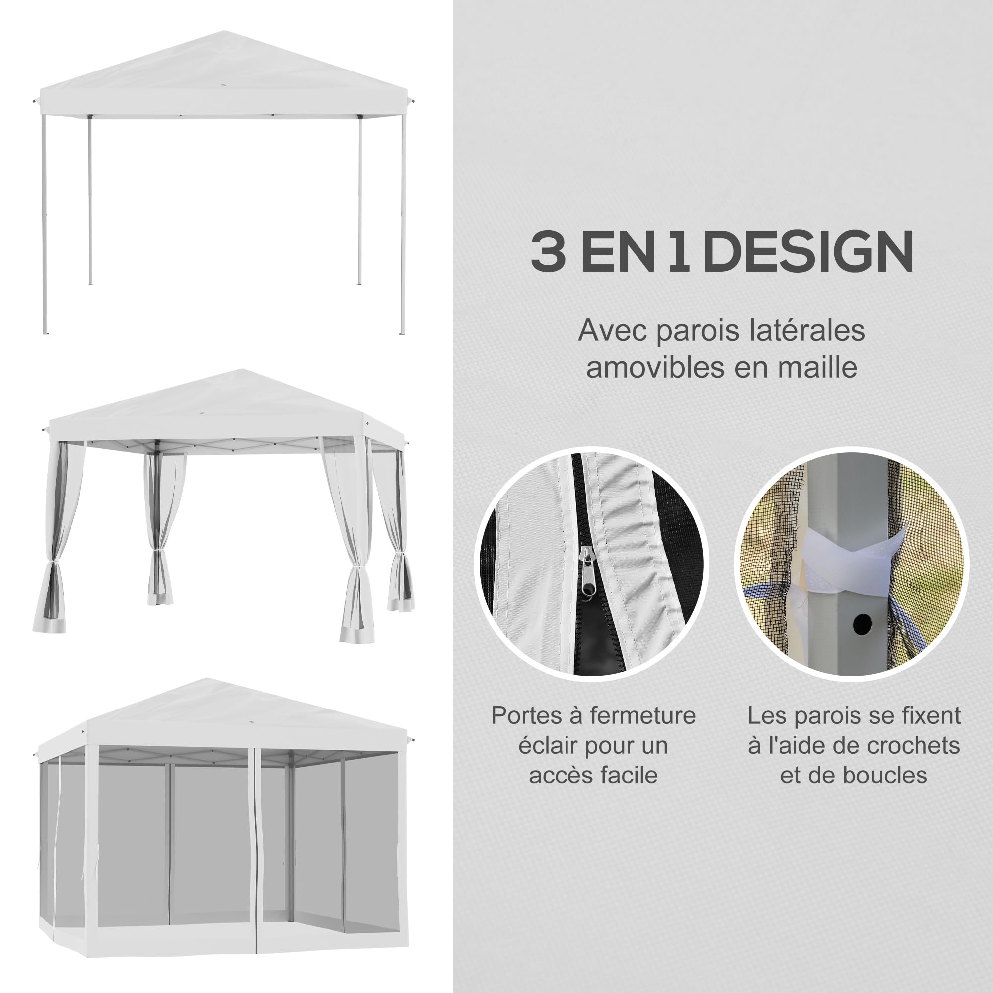 Outsunny Tonnelle Pop-up Barnum Pliant Style Colonial 3 x 3 m 4 moustiquaires + Sac de Transport crème
