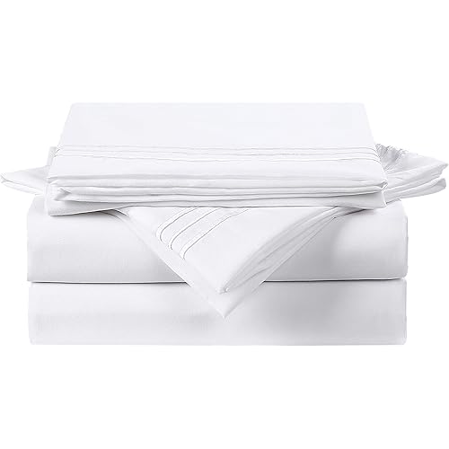 600 Thread Count 100% Cotton Sheets for King Size Bed,King Cotton Sheet Set Breathable-Soft, 4 Pcs Pure Natural Organic Long-Staple Cotton Bed Sheets, Smoother Than Egyptian Cotton,White Sheets