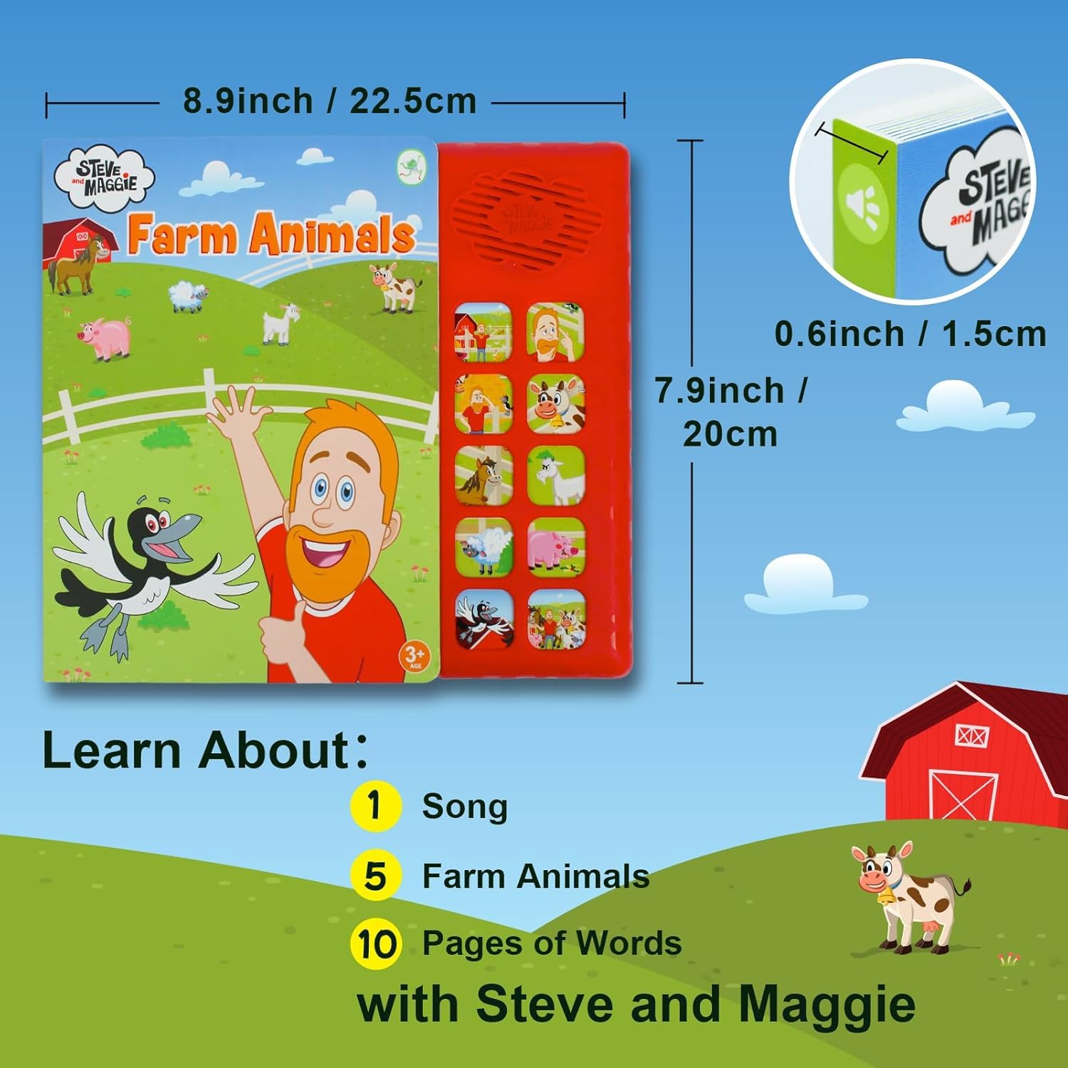Steve e Maggie Libro Sonoro Animali della Fattoria, 10 Pulsanti con Canzoni per Bambini, Libro Educativo Interattivo per 3+ Anni