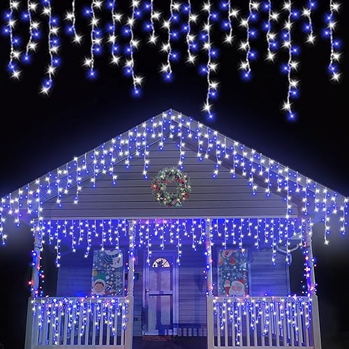 Miniatura 16 de QITONG Luces de Navidad de Carámbanos Moradas para Exteriores, 66 pies, 800 Luces LED de Carámbanos para Interiores con Enchufe, 8 Modos Cable