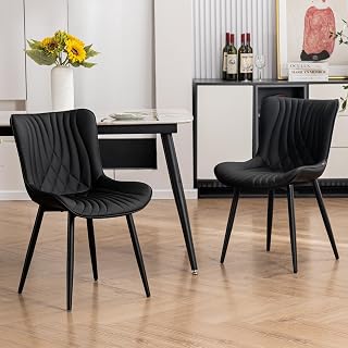 YOUTASTE Juego de 2 sillas de comedor de piel sintética, sillas de cocina con respaldo, cómodas sillas tapizadas para comedor, cocina, salón, color negro